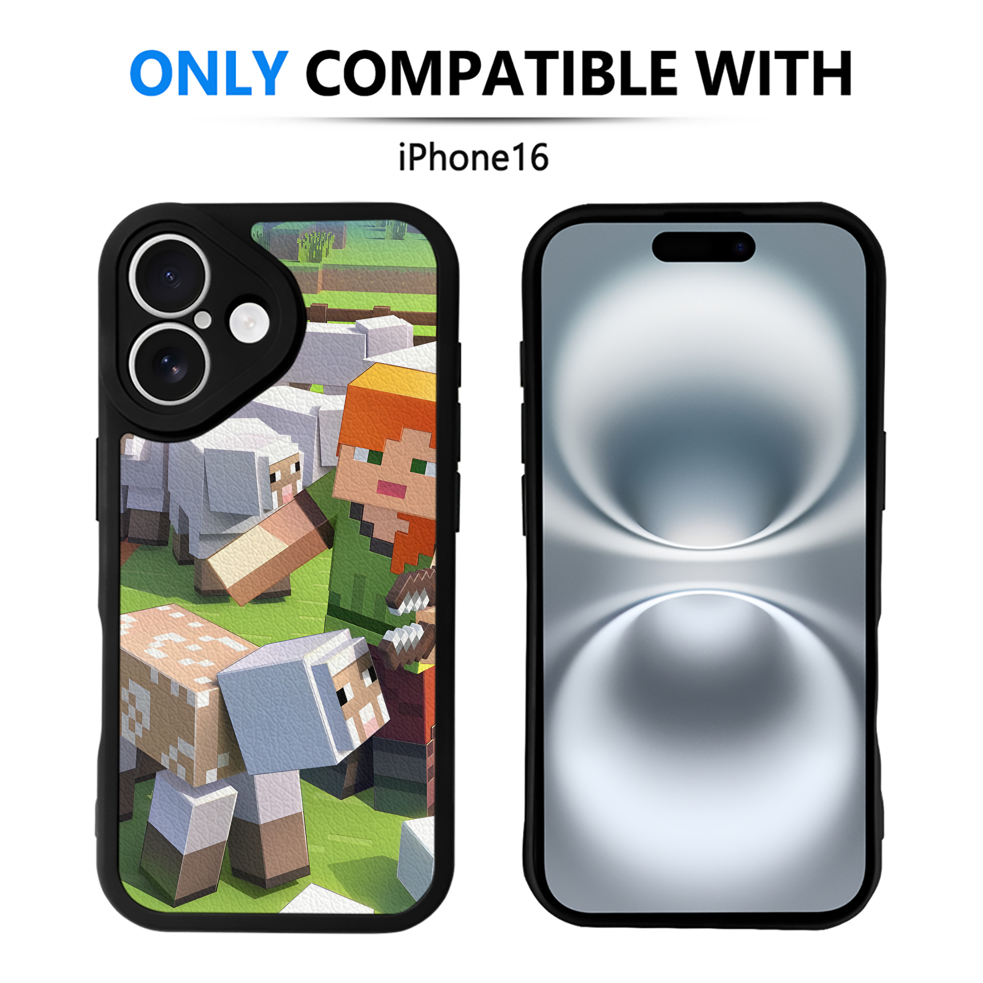 （画像用） マインクラフト ブロックの世界 Minecraft MC Block world 【iPhone 16シリーズ対応】シリコンスマホケース（レザー調） 材質：シリコン